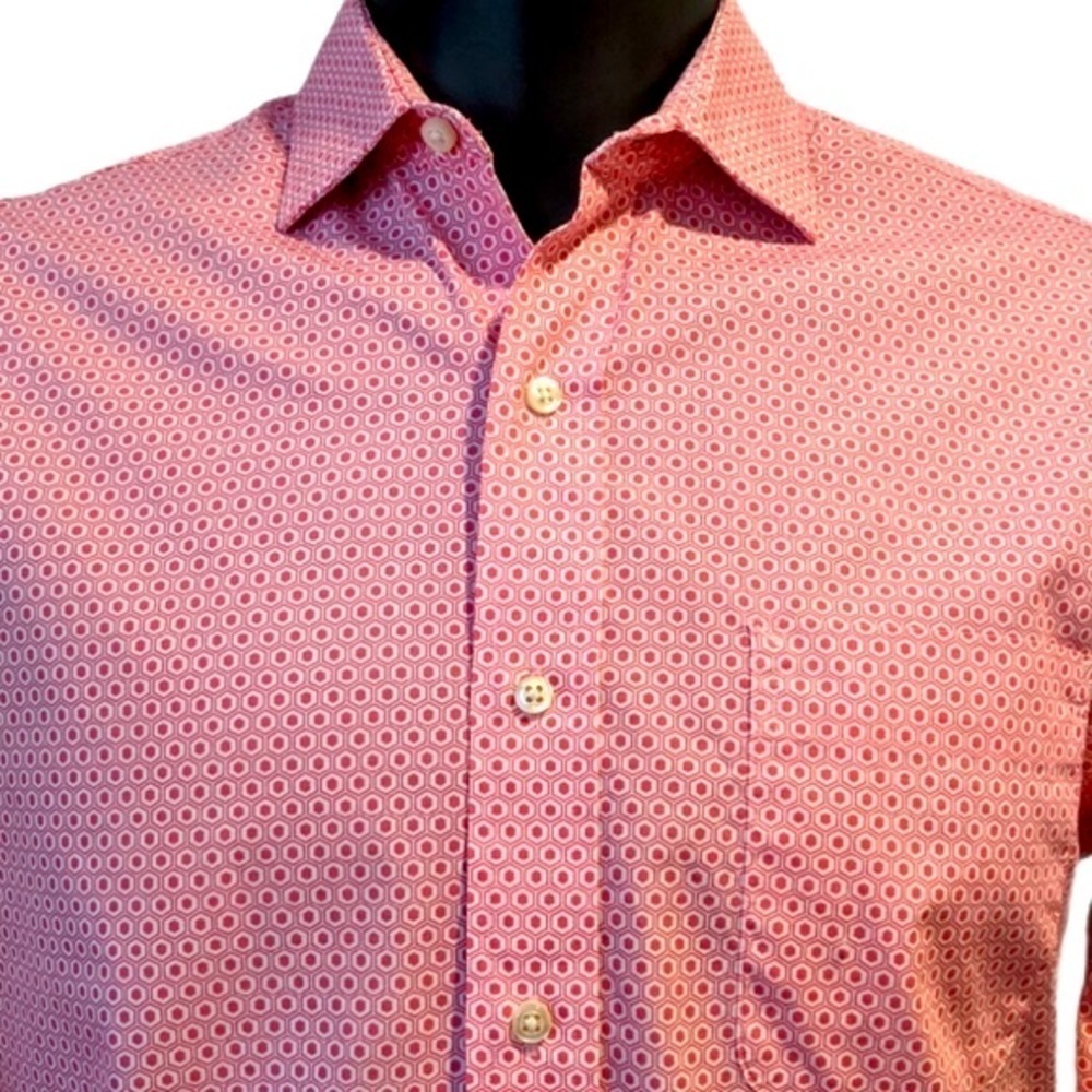 2/$20 Tommy Hilfiger Pink Geometric Pattern Button Front Shirt 15 1/2